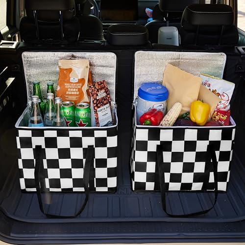 Ohocut Checkered Insulated Grocery Bags 2 Pack, Checkerboard Cooler Shopping Bags for Groceries, Insulated Bags for Food D...