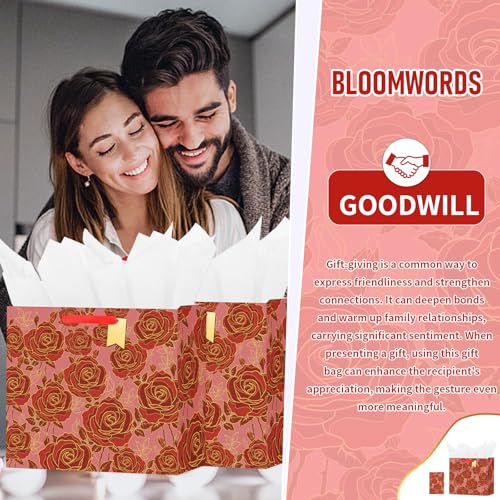 Bloomwords 13" Mother's Day Bags with Card Tissue(Rose Flower) - Birthdays, Valentine’s, Weddings, Anniversaries, Kit incl...