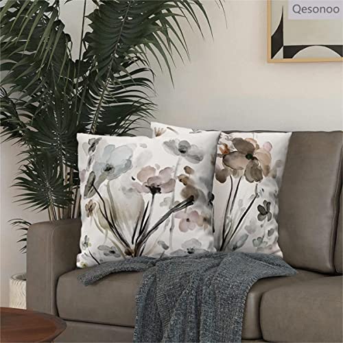 KKVEE Flower Throw Pillow Covers 18x18 Set of 2, Flowers Pillow Cushion Cases, Modern Decorative Square Pillowcases for So...
