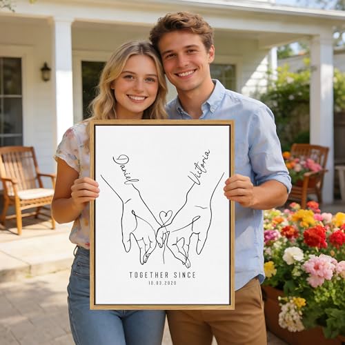 Personalized Valentine's Day Couples Gifts For Him Her Boyfriend Girlfriend Husband Wife, Custom Holding Hand Framed Canva...