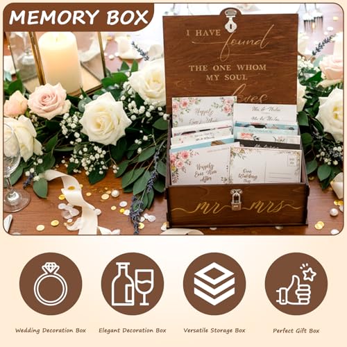 AerWo Mr and Mrs Wedding Keepsake Box, Large Wooden Storage Box with Lid and Lock, Assembled Keepsake Memory Box for Anniv...