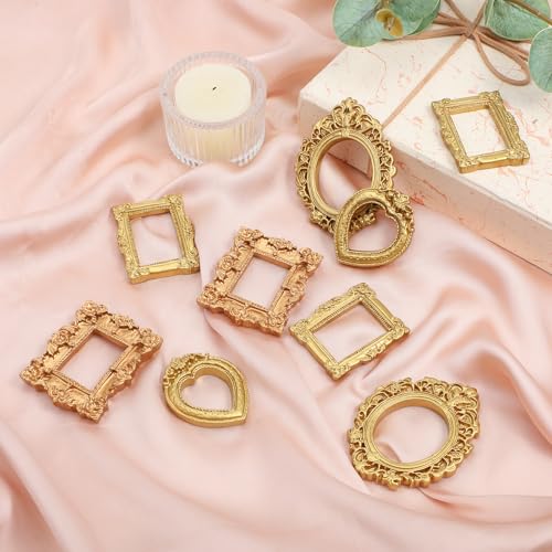 YBEATY 12 Pcs Vintage Mini Picture Frames Small Baroque Antique Resin Jewelry Frame Miniature Rectangle Display Table Wall...
