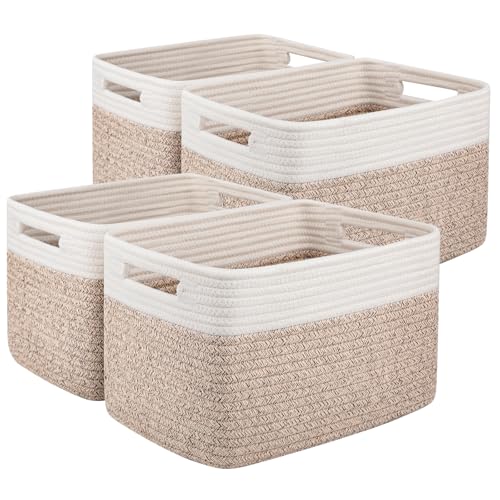 OIAHOMY 4 Pack Storage Baskets for Organizing, Basket for Shelves with Handle, Woven Baskets for Storage Toys, Towels, Boo...