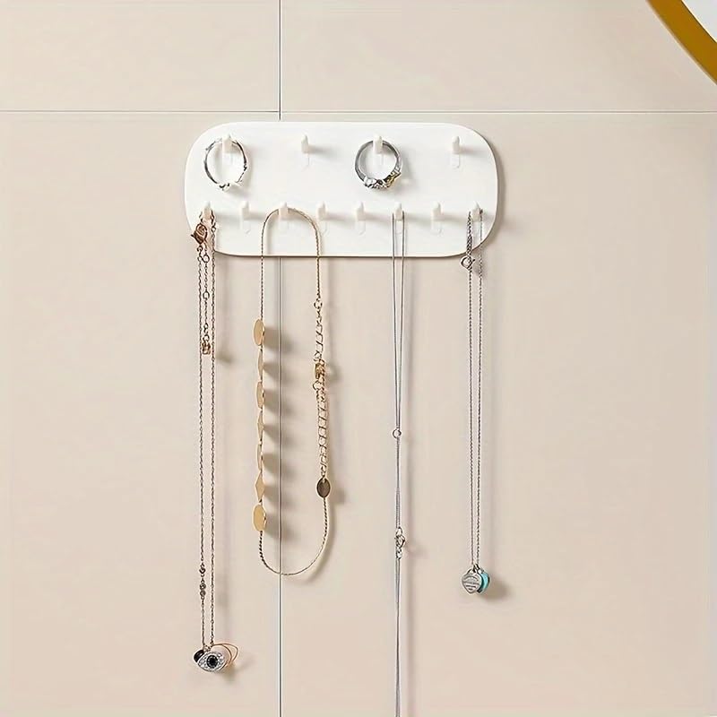 2PCS Wall Mounted Jewelry Organizer Storage Rack, White Plastic Earrings Necklace, Gifts, Bedroom-Bathroom-Kitchen-Decor
