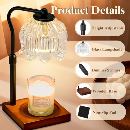 Shevvi Candle Warmer Lamp with Timer, Dimmable Candle Warmer for Jar Candles, Gifts for Women Mom, Height Adjustable Wax M...