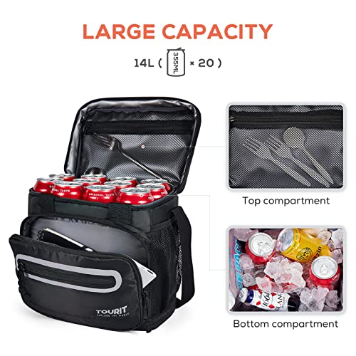 TOURIT Large Lunch Bag 14L Insulated Lunch Box Lunch Cooler for Men Women Work, Black