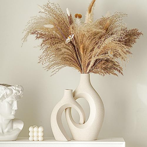 Lvases Snuggle Hollow Ceramic Vase Set of 2, Boho ins Style Round Nordic Mid Century Modern Aesthetic Decorative Vase for ...