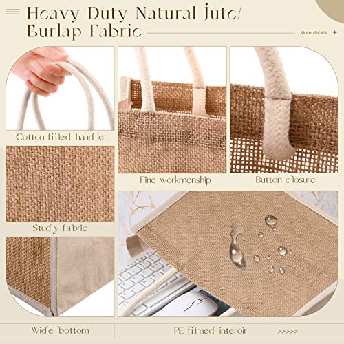 Reginary 16 Pcs Jute Tote Gift Bags Natural Burlap Grocery Shopping Bag Beach Tote with Handle for Bridesmaid Wedding Travel