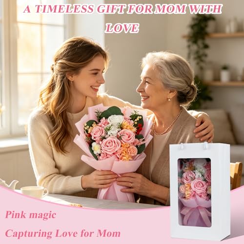 HOTKBO Flowers for Delivery, Preserved Flowers Bouquets – 4 Eternal Pink Roses that Last 2-3 Years,Gift for Mom Grandma Wi...