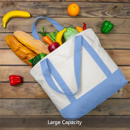 TOPDesign 1-Pack Canvas Tote Bag with an External Pocket, Reusable Grocery Shopping Bag, Top Zipper Closure, Daily Essenti...
