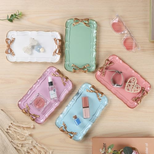 IBWell Resin Aesthetic Room Décor Pink Jewelry Tray Cute Home Decor Aesthetic Trays for Decor Girly Room Décor