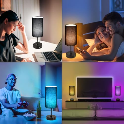 Unicozin Table Lamp for Bedroom, 3 Color Temperatures, 7 RGB Colors, Adjustable Brightness, Dual USB Charging Ports, Ambie...