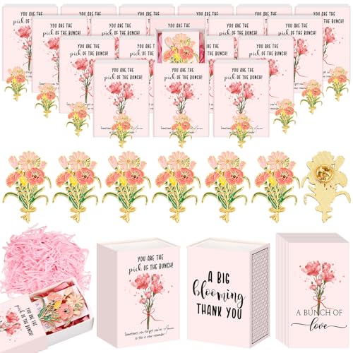 Landical 100 Sets Mother's Day Thank You Pins Gift Flower Bunches Pins with Box Graduation Employee Appreciation Gift Bulk...