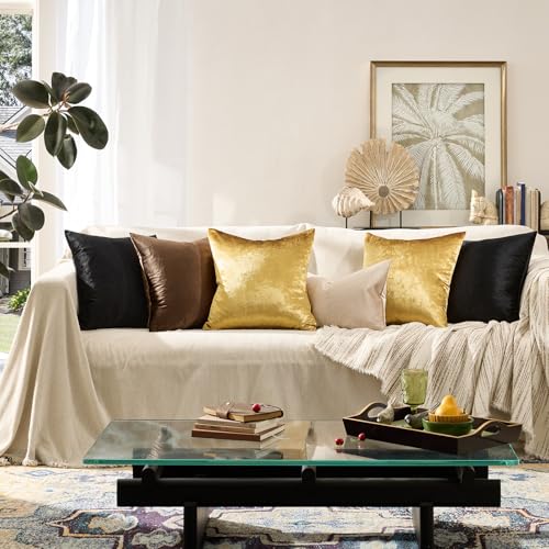 GIGIZAZA Gold Velvet Decorative Throw Pillow Covers,18x18 Pillow Covers for Couch Sofa Bed 2 Pack Soft Cushion Covers