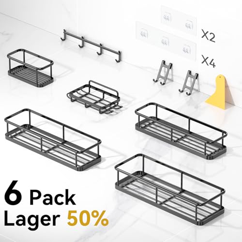 YASONIC Shower Caddy Adhesive, 100% Rustproof Shower Organizer with Soap Holder, 6 Pack Large Capacity shower Shelves for ...