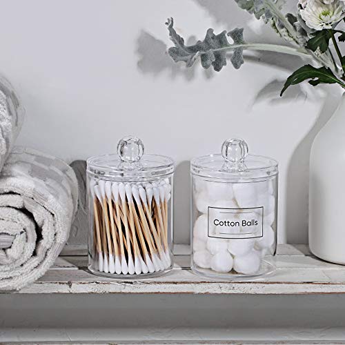 2 Pack Acrylic Qtip Holder Dispenser for Cotton Swabs, Balls, Pads, Floss Picks- Small Clear Plastic Canister Apothecary J...