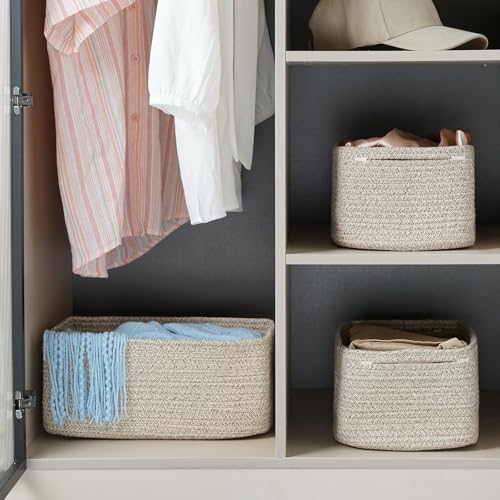 Maxuni 3-Pack Small Storage Baskets for Organizing | Woven Shelf Toy Basket | Rope Baskets for Gifts Empty | Closet Organi...