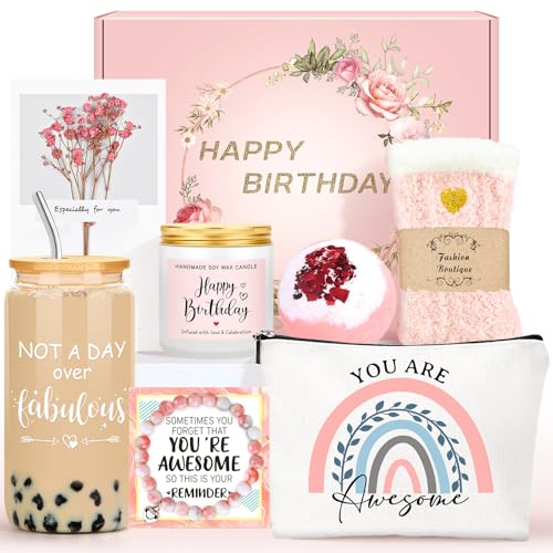 Birthday Gifts for Women Unique Happy Birthday Gifts Ideas for Her Pink Friendship Gift Box for Woman Present Baskets for ...