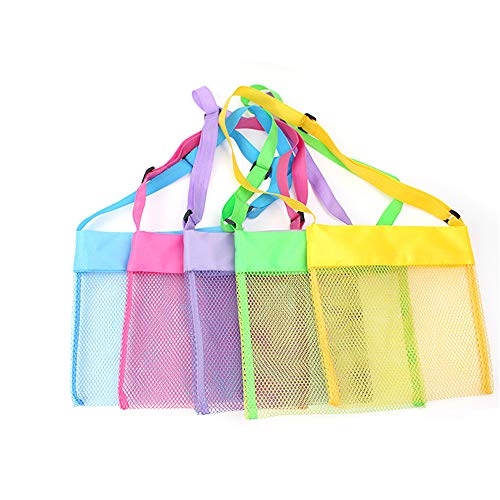 COTDINFORCA 5-PCS Colorful Mesh Beach Bags Sand Away Portable Foldable Sea Shell Bag with Adjustable Carrying Straps/Toy S...