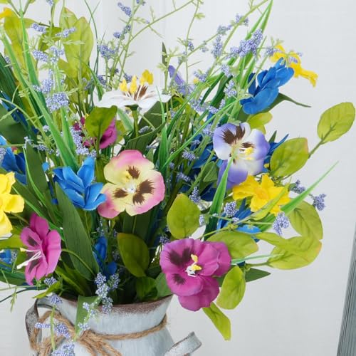 HO2NLE 3 Bundles Artificial Wildflowers Fake Silk Mixed Pansies 20" Vibrant Faux Flower Arrangements Floral Bouquets for I...