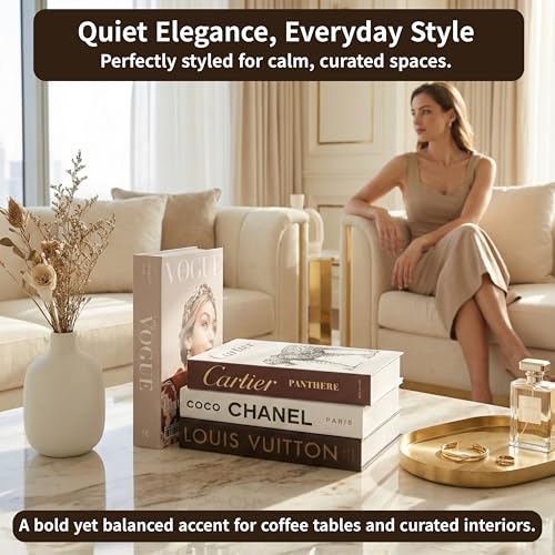 PROBENEX Luxe Large | 4 PCS Faux Decorative Book Boxes | Not Real Books, Cardboard Foldable Display Props | Home Decor for...