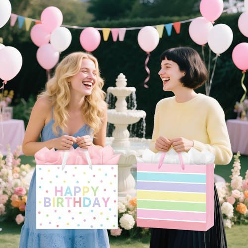 2-Pack 13" Large Happy Birthday Gift Bags Party with Tissue Paper, Cards for Girls Women Birthday Party Favors Wrap