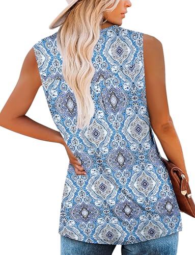 BETTE BOUTIK Womens Sleeveless Tunics Henley Shirts V-Neck Button Down Blouse Tank Tops Casual Pleated Basic S-3XL