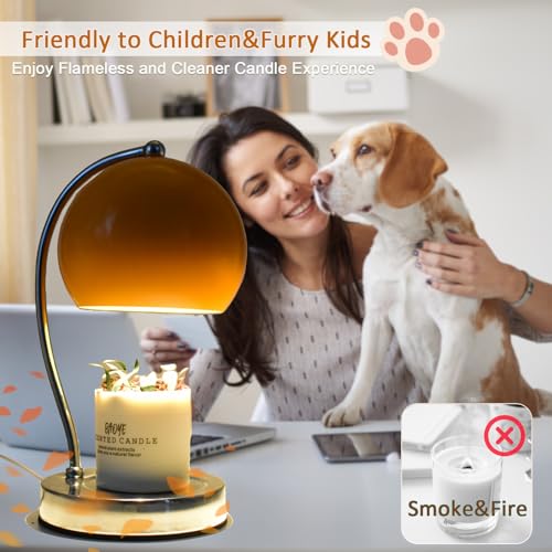 WARMCITY Candle Lamp Warmer, Wide Base Scented Candle Warmer with Timer and Dimmer, Adjustable Candle Melting Lattern, Hom...