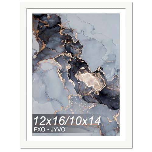 Fxojyvo 12x16 Frame White, Display Picture 10 x 14 with Mat or 12 x 16 Without Mat, Wall Hanging Large Picture Frame for D...