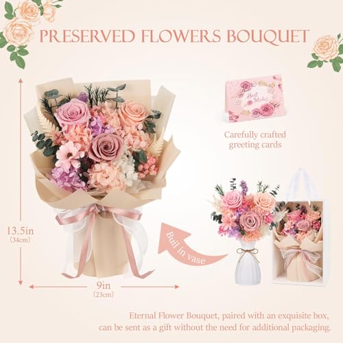 Flowers for Delivery Prime Preserved Flowers Bouquet That Last 3-5 Years Real Forever Roses Bouquet Mothers Day for Mom Mo...