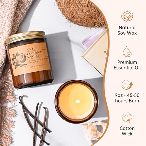 Soy Candles Set of 4, 9oz Natural Soy Wax Aromatherapy Candles, Home Scented Candles with 4 Scents (Lavender, Amber Sandal...