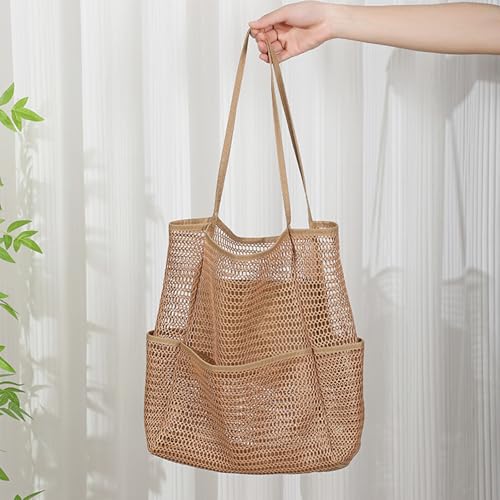 BESSKON Large Beach Bags for Women, Mesh Beach Tote with Zipper, Foldable Pool Tote Bag Travel Beachbag Waterproof Sandproof