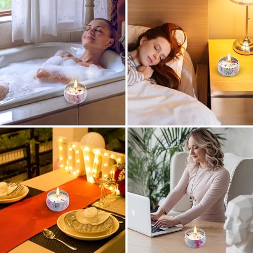 Scented Candles Gift Set for Women 4 Pack Soy Wax Candles with Dried Flowers Reusable Tin Aromatherapy Relaxation Gift for...