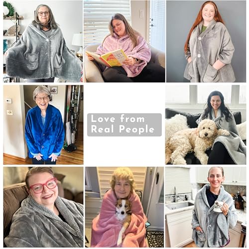 EzrAllora Premium Double Layer Poncho Blanket - No Sleeves Easy On Easy Off- Drape and Go- 2 pockets - Gifts for Grandma (...