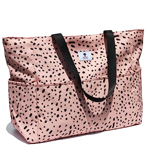 ESVAN Large Foldable Beach Bag for for Women with Dry Wet Compartment Waterproof Sandproof Travel Gym Picnic Handbag