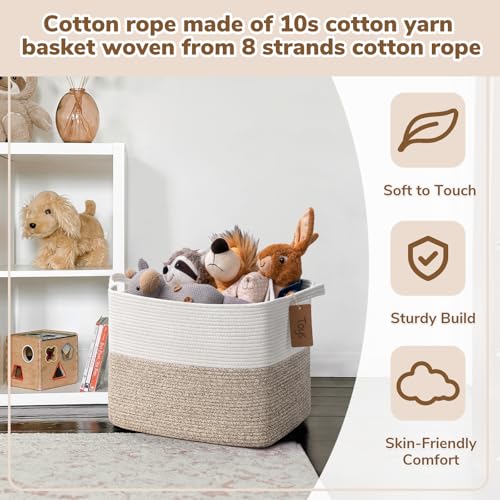 Goodpick Woven Storage Baskets for Organizing, Blanket Basket Living Room, Rope Baskets for Storage, Rectangle Toy Basket ...