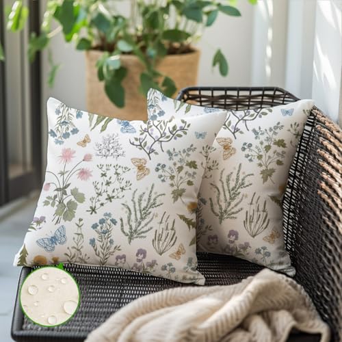 ARGOOFG Outdoor Spring Pillow Covers 20x20 Inch Set of 2,Waterproof Daisy Throw Seasonal Floral Outdoor Decorative Square ...