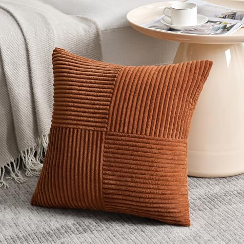 Fancy Homi 2 Packs Rust Boho Decorative Throw Pillow Covers 18x18 Inch for Couch Bed Sofa, Farmhouse Fall Home Decor, Soft...