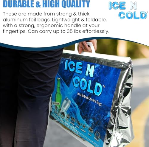 ICE N COLD Insulated Cooler Bag - X-Large 40 lbs Capacity (Pack of 5) | Lightweight, Soft, Collapsible | Ideal for Groceri...