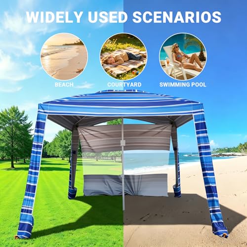 Aomifunny 8'x8' Beach Cabana, UPF 50+ Large Beach Canopy with Side Wall, Easy Setup Pop Up Sun Shelter, Adjustable Height...