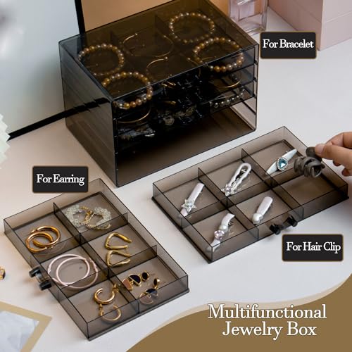 SPAKOWN Earring Organizer, Acrylic Earring Box Large 30 Compartments Jewelry Holder Organizer with 5 Drawers Stackable Ear...
