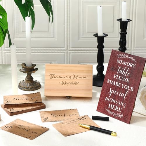 Gersoniel Celebration of Life Memory Cards Share a Memory Wood Box Funeral Wooden Table Sign with Pens 60 Pcs Memorial Car...