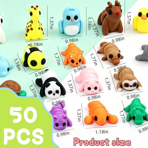 50 pcs Animal Figurines, 3D Printed Animal Figurines Set, Articulated, Party Favors, Pocket Fidget Toys Bulk, Goodie Bag S...