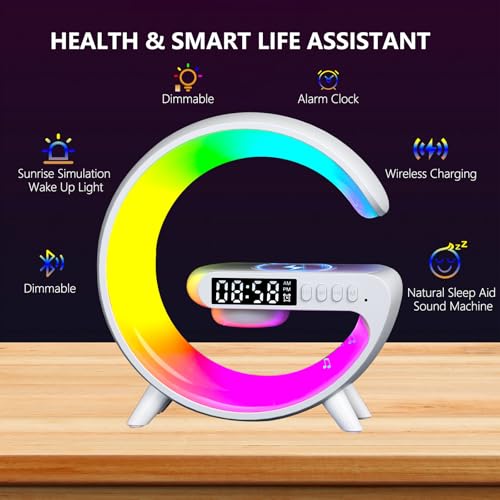 FuyoSegen Wireless Speaker Charger Light,LED Bedside Lamp 4-in-1 Alarm Clock,Mood Night Light,Speaker & Wireless Charger,S...
