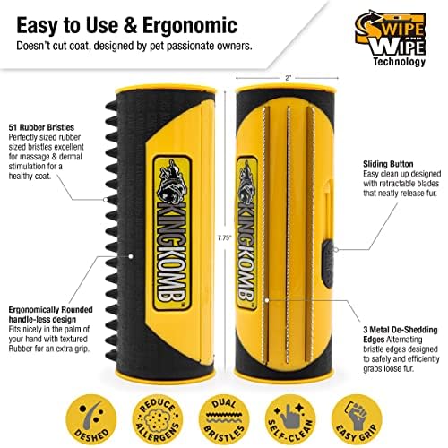 King Kanine Deshedding Dog Brush - Self Cleaning Deshedding Brush for Cats Dogs and Horses - Pet Comb for Grooming and Rem...