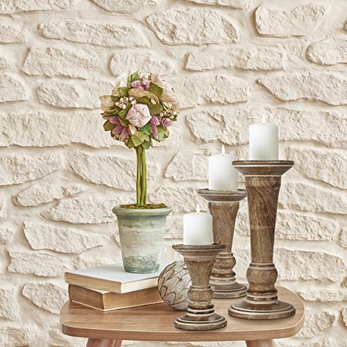 Hand Crafted Decorative Wooden Pillar Candle Holder Stand Siren Shape, Rounded Turned Colums, Country Style Ideal for Gif...