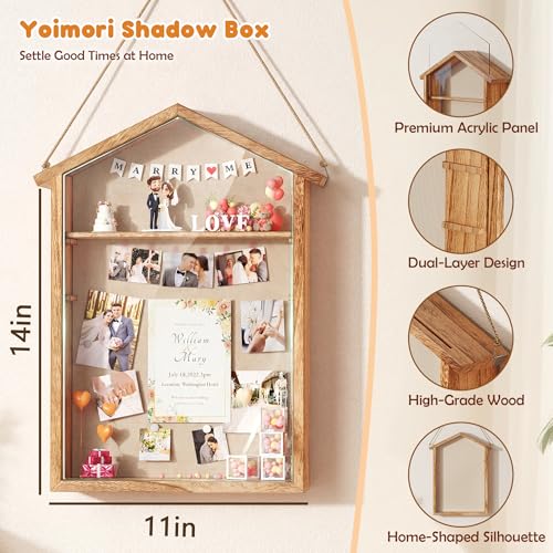 Yoimori Shadow Box Frame, 11x14 Large Shadow Boxes Display Cases, Rustic Burnt Memory Box for Flower Pressing, Seashell Di...