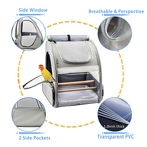 Texsens Bird Carrier Backpack - Pet Travel Cage with Upgraded Tray and Standing Perches, Breathable & Portable, for Small ...