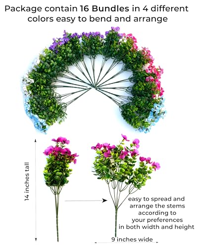 AXYLEX Artificial Flowers Outdoor Shrubs - 16 Bundles Fake Plants UV Resistant No Fade Faux Plastic Greenery Home Garden P...