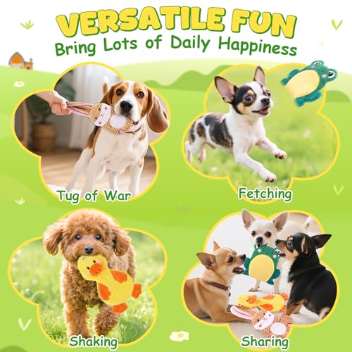 XIUGOAL Dog Toys to Keep Them Busy, 3 Pack No Stuffing Interactive Dog Toys with Crinkle, Squeaky Puppy Chew Toys for Smal...
